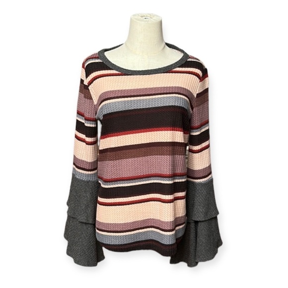 ODDY Tops - ODDY Boho Long Flounce Sleeve Striped Top M